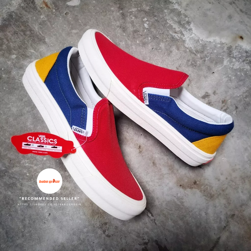 PROMO Sepatu Slip On Pria Wanita | Vans Slip On Yatch Club Red Premium Import Quality Include Box, Upper Kanvas, Waffle DT Anti Slip, Tag Made in China