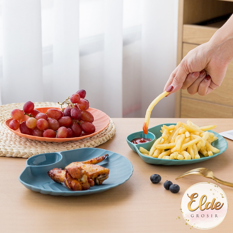 MGA - Piring Plastik Plastic Plate / Piring Kerang Shell Plate Kue Roti 2in1 Tempat Saos Kecap