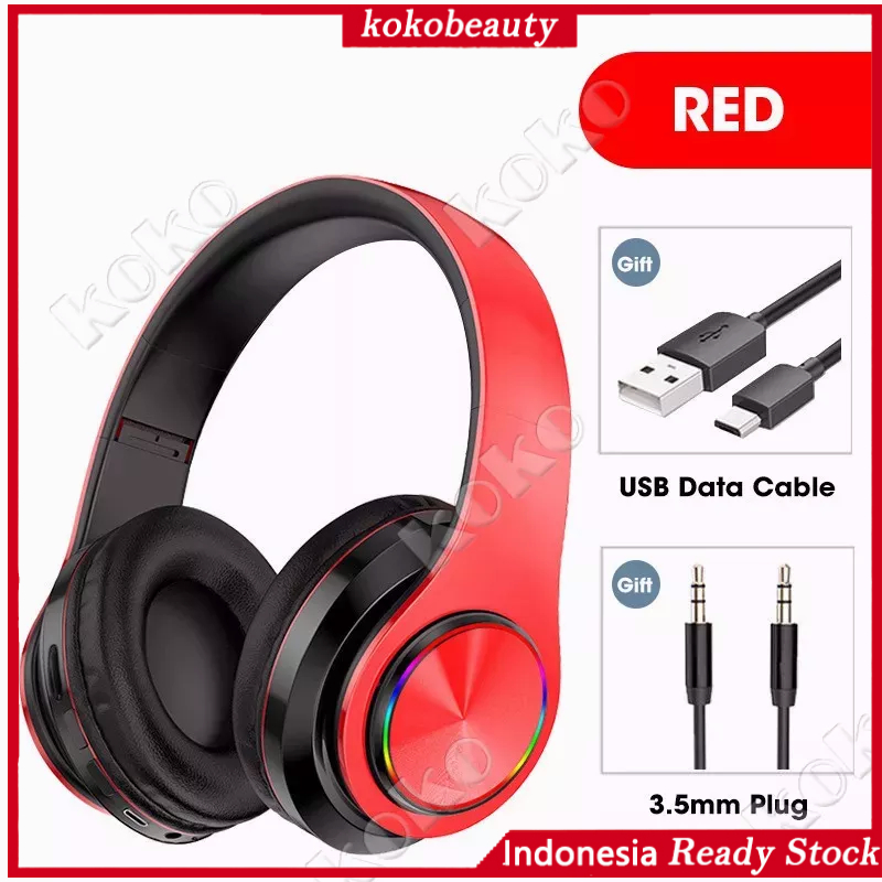 【penjual lokal】B39 Headphone Bluetooth Headset Musik Gaming dengan Lampu LED dan Mic Suara HIFI Bass Mantap