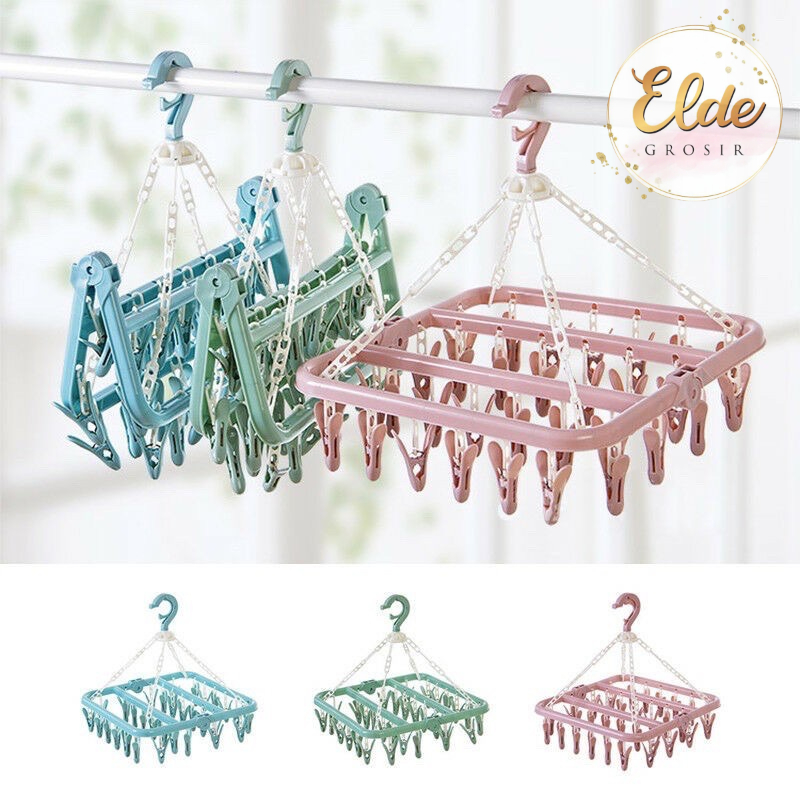 ELDE - Hanger Gantungan Jemuran Baju 32 Penjepit