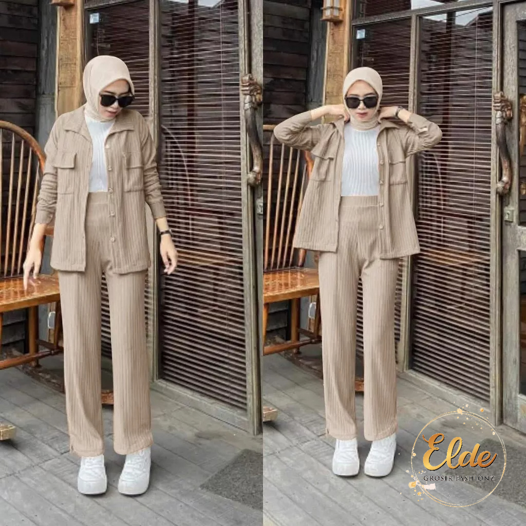 ELDE 12 - SET NABILA ( L - XL ) SETELAN RAJUT BAHAN MANGO KNIT IMPORT TEBAL DAN HALUS KANCING HIDUP FULL ADA SAKU KANAN DAN KIRI + CELANA KULOT ( NO INNER )