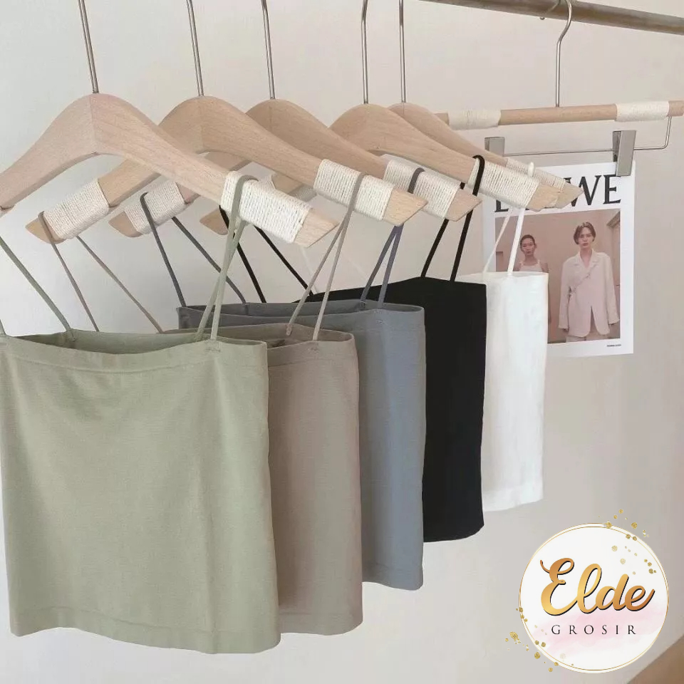 ELDE - Tank Top Bra Basic Wanita Panjang / Tanktop Square Tali Spaghetti Premium