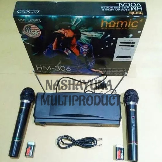 MICROPHONE WIRELESS DOUBLE HOMIC HM-306 MIC VHF SERIES MIC KARAOKE BERGARANSI