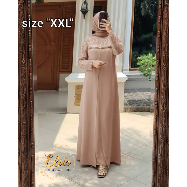 ELDE 12 - SIZE L XL XXL Maxi dress aulia Gamis Maxi JUMBO DRESS bahan brukat corneli lapis furing kombi crepe aplikasi mutiara tembak mewah LD 100cm pjg 135cm bagian depan 2lapis