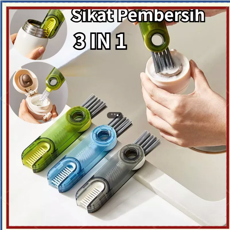 【COD】3 In 1 Sikat Pembersih Botol Susu Cangkir Vakum Dengan Cincin Karet Dapat Berputar 360 Derajat ° Sikat Pembersih Cangkir