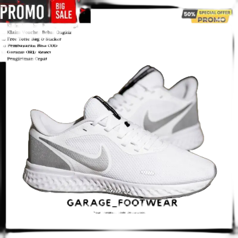 SNEAKER NIKE REVOLUTION 5 GREY SILVER ORIGINAL 100% - SEPATU NIKE ORIGINAL 100% - NIKE REVOLUTION OR