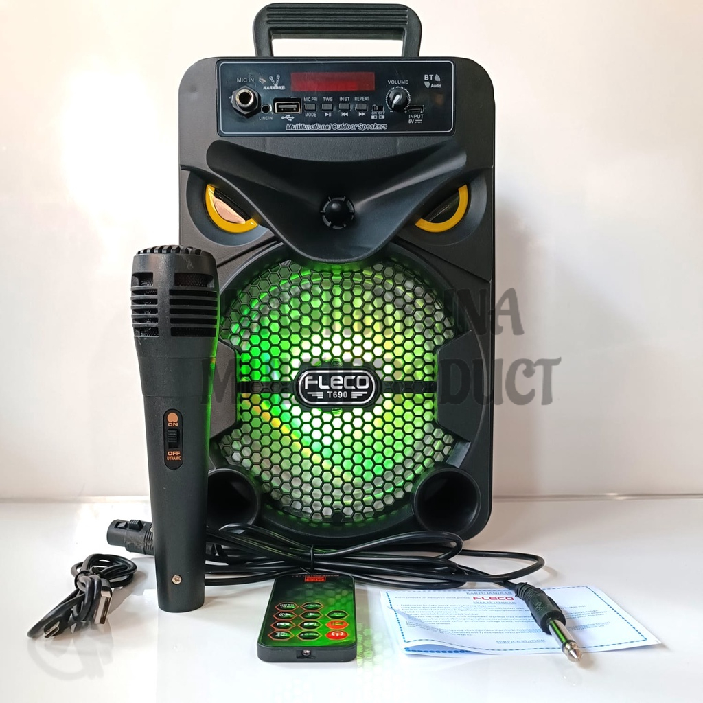 SPEAKER BLUETOOTH X-BASS FLECO T690 KARAOKE 6'5 INCH BONUS MIC KARAOKE