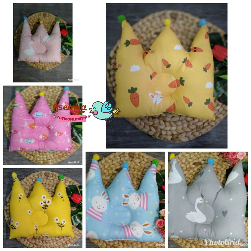Bantal Guling kepala peyang anak / bantal mahkota crown / bantal tidur bayi / bantal new born