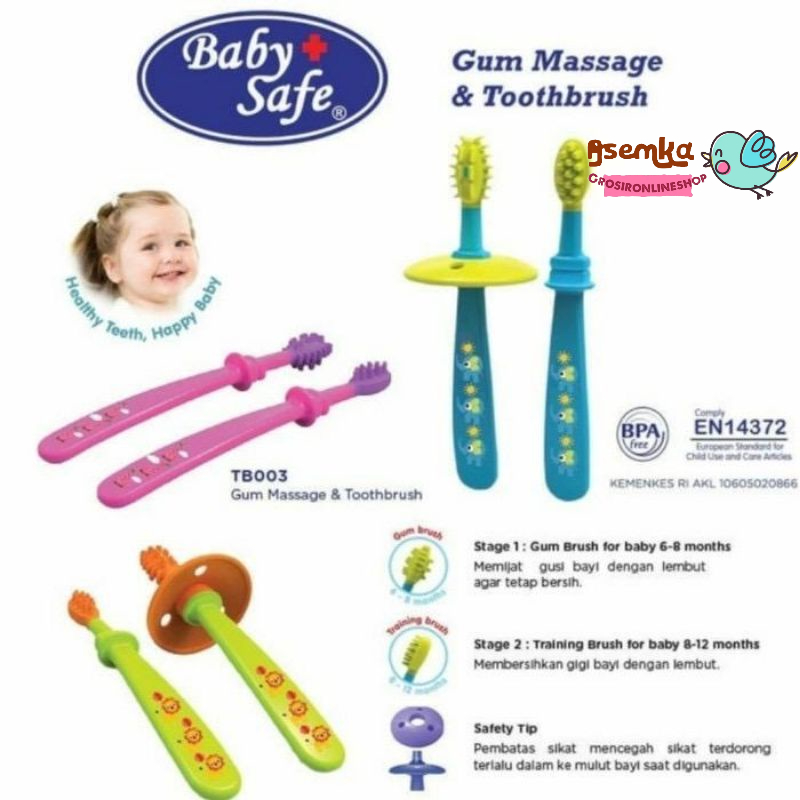 Baby Safe Sikat Gigi Silikon Bayi Gum Massage &amp; Tooth brush