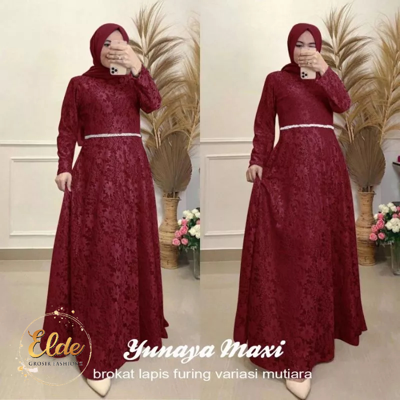 ELDE 5 - MAXI YUNAYA ( L - XXL ) BRUKAT TULANG DILAPISI FURING VARIASI MUTIARA