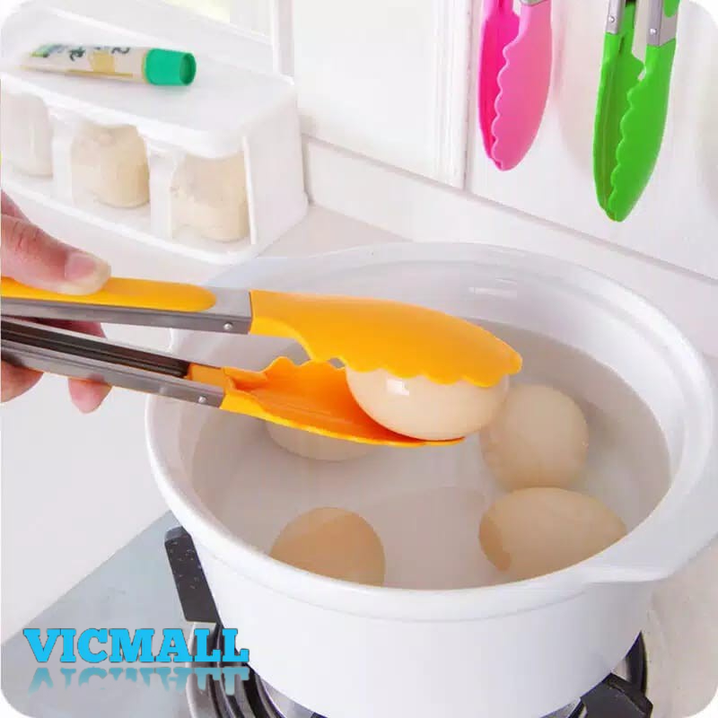 VICMALL - CAPITAN / PENCAPIT MAKANAN KUE / FOOD TONGS STAINLESS + SILICON