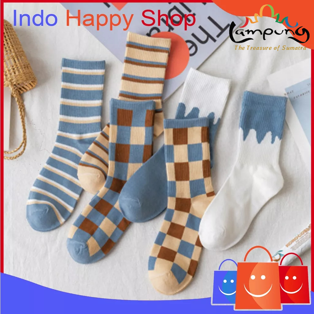 ⭐️𝐈𝐇𝐒 𝟔𝟏𝟎 𝐋𝐚𝐦𝐩𝐮𝐧𝐠⭐️Kaos Kaki Pria Wanita Panjang Setinggi Betis Motif Catur New Fashion Korean Style Socks