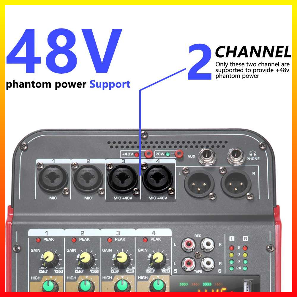 Mixer Audio Podcast Professional Live Audio Mixer DJ Bluetooth 6 Channel Dukungan 48V Phantom Power MX-i6 - 7RSKCGBK