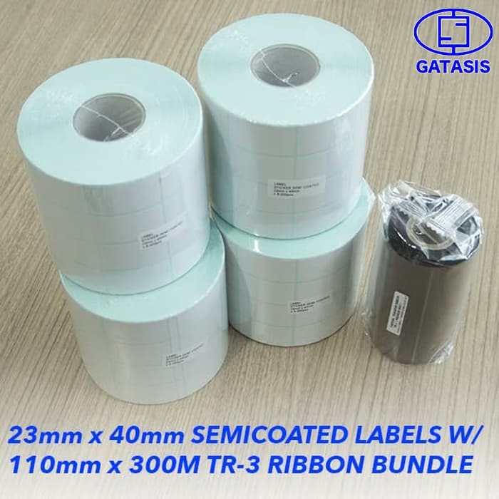 

Paket Label Sticker Semicoated Ukuran 23mm x 40mm 4 baris dengan Ribbon Wax