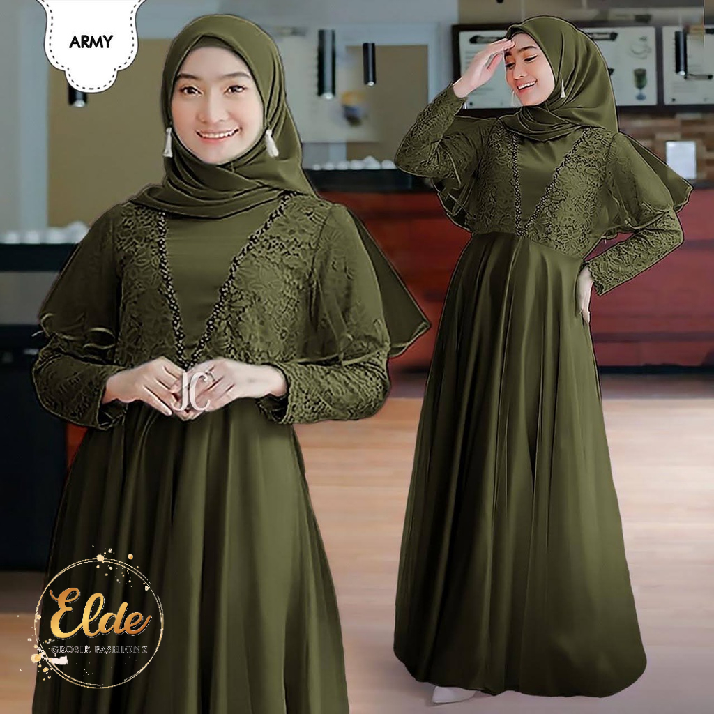 ELDE 66 - Maxy Balqis ( L - XL - 2XL ) Baju Muslim Wanita Terbaru Bahan Brukat Kombi Tile Lapis Furing Tanpa Pasmina