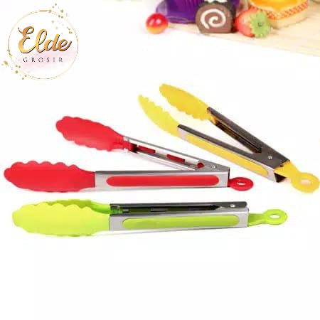 ELDE - CAPITAN /PENCAPIT MAKANAN KUE/FOOD TONGS STAINLESS+SILICON