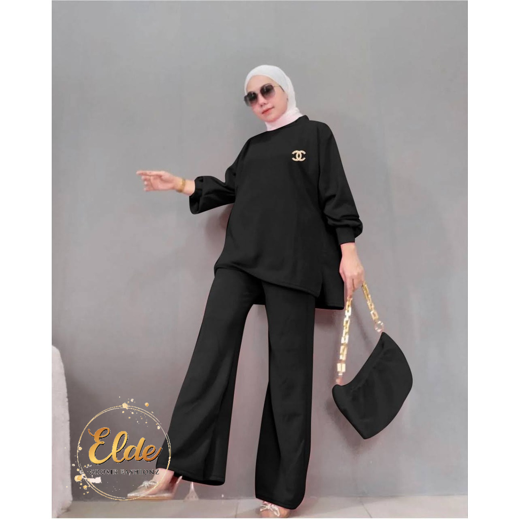 ELDE 12 - Setelan Rona Knit ( L - XL - XXL - 3XL ) JUMBO Bahan Mango Knit Import Tebal + Celana, NO BROSS