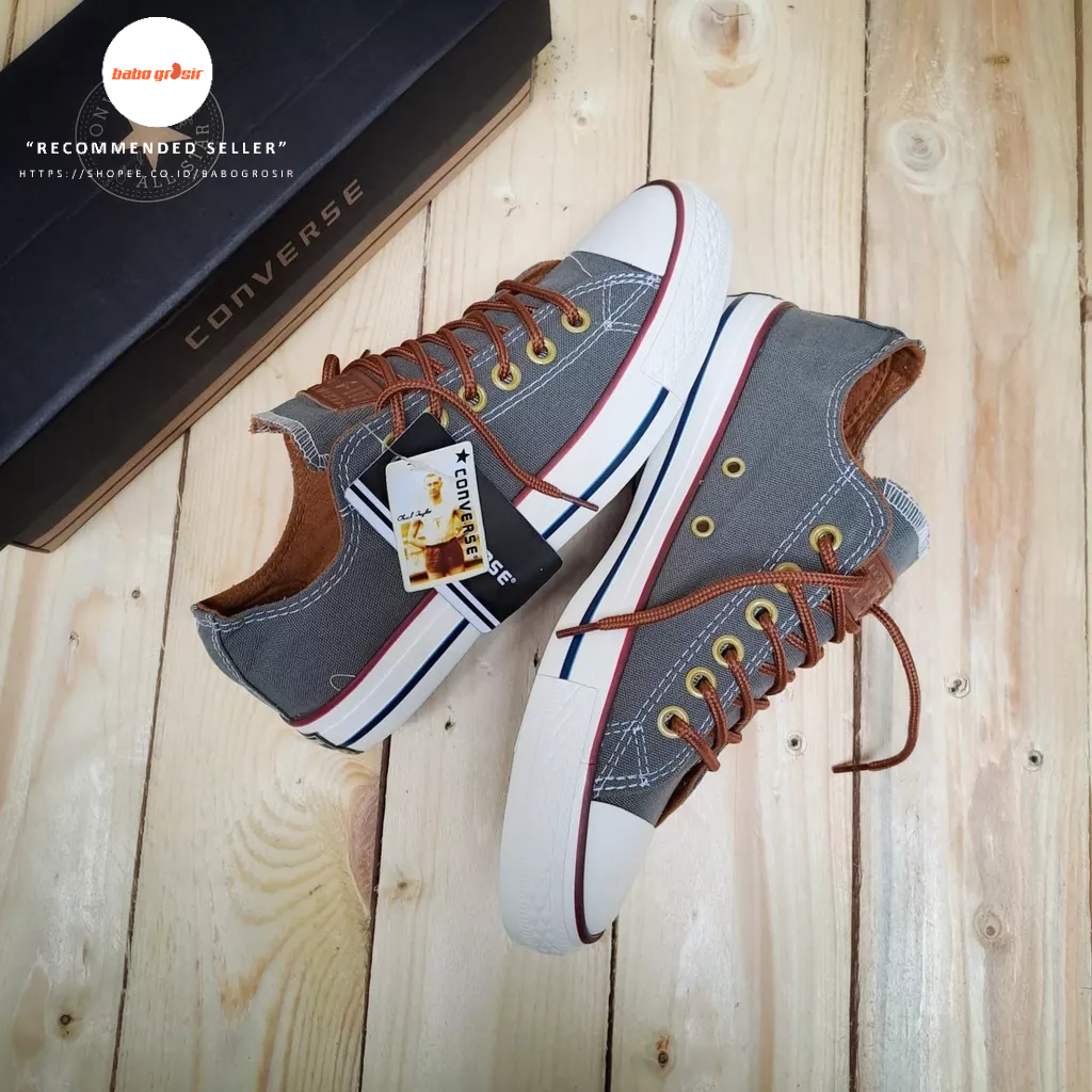 PROMO Sepatu Converse Chuck Taylor Classic Peached OX Grey, Upper Kanvas, Tapak Rubber, Premium Import Quality Tag Made in Vietnam