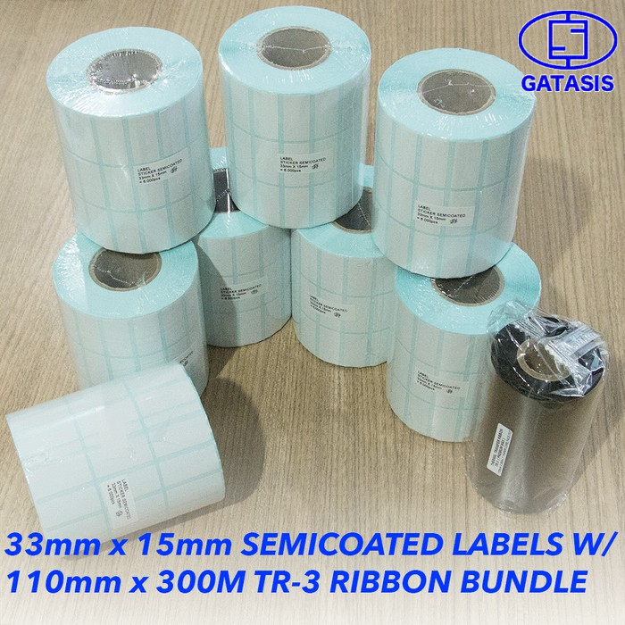 

Paket Label Sticker Semicoated Ukuran 33mm x 15mm 3 baris dengan Ribbon Wax