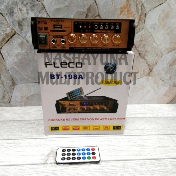 Promo!!! Amplifier FLECO BT-198A Bluetooth Stereo Karaoke + Mp3 player + FM Radio Berkualitas