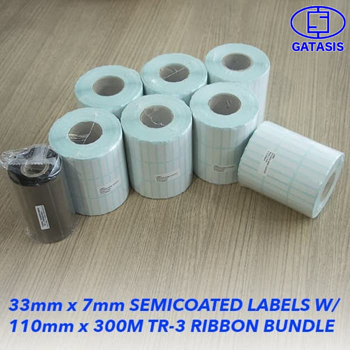 

Paket Label Sticker Semicoated Ukuran 33mm x 7mm 3 baris Ribbon Wax