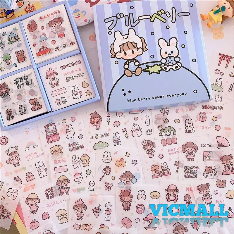 VICMALL - 100 Lembar] Stiker Hp/Laptop/Botol Minum/2D Tumblr/Aesthetic Motif Bening PVC sticker