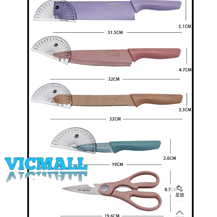 VICMALL - PISAU SET 6IN1 / PISAU SET DAPUR / Set Pisau Dapur 6in1 Stainless Kitchen Knife Set / Pisau Jerami