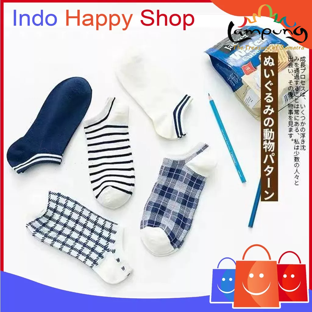 ⭐️𝐈𝐇𝐒 𝟔𝟐𝟑 𝐋𝐚𝐦𝐩𝐮𝐧𝐠⭐️Kaos Kaki Pria Wanita Motif Garis Kaos Kaki Pendek Japanese Style Ankle Socks