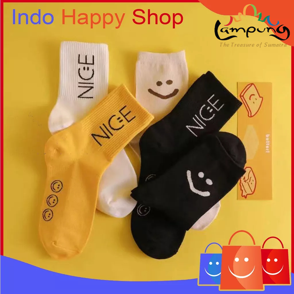 ⭐️𝐈𝐇𝐒 𝟓𝟖𝟕 𝐋𝐚𝐦𝐩𝐮𝐧𝐠⭐️Kaos Kaki Wanita Panjang Motif Nice Dan Smile Kaos Kaki Setinggi Betis Import