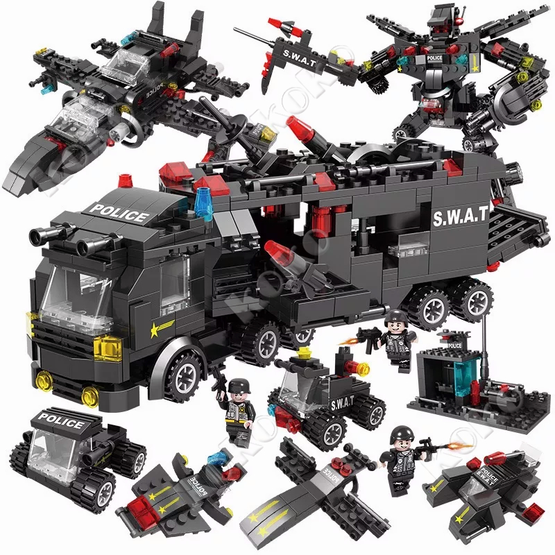 Robot Polisi Mainan Brick Blok City Police 700Pcs Vehicle Hawk SWAT Mainan Hadiah Ulang Tahun Mainan Anak Laki Laki