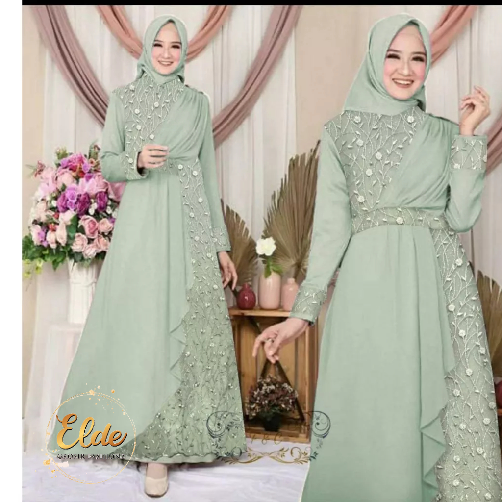 ELDE 18 - MAXI ZELINE BELAKANG ADA SLETING JEPANG KARET PINGGANG BELAKANG BAHAN WOLLPEACH KOMBI TILE MUTIARA LAPIS FURING FIT TO L