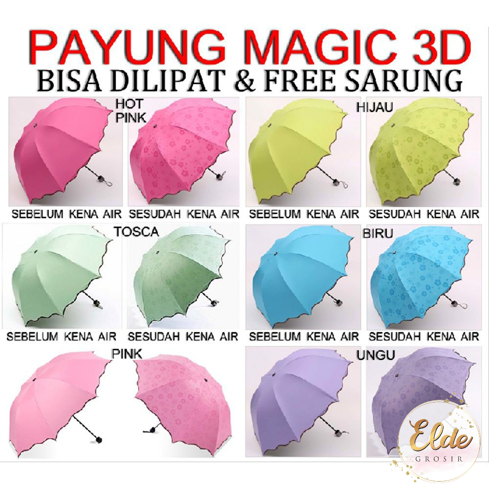 ELDE - Payung magic  3D lipat/ Payung Magic 3D Magic Umbrella / payung polos korea