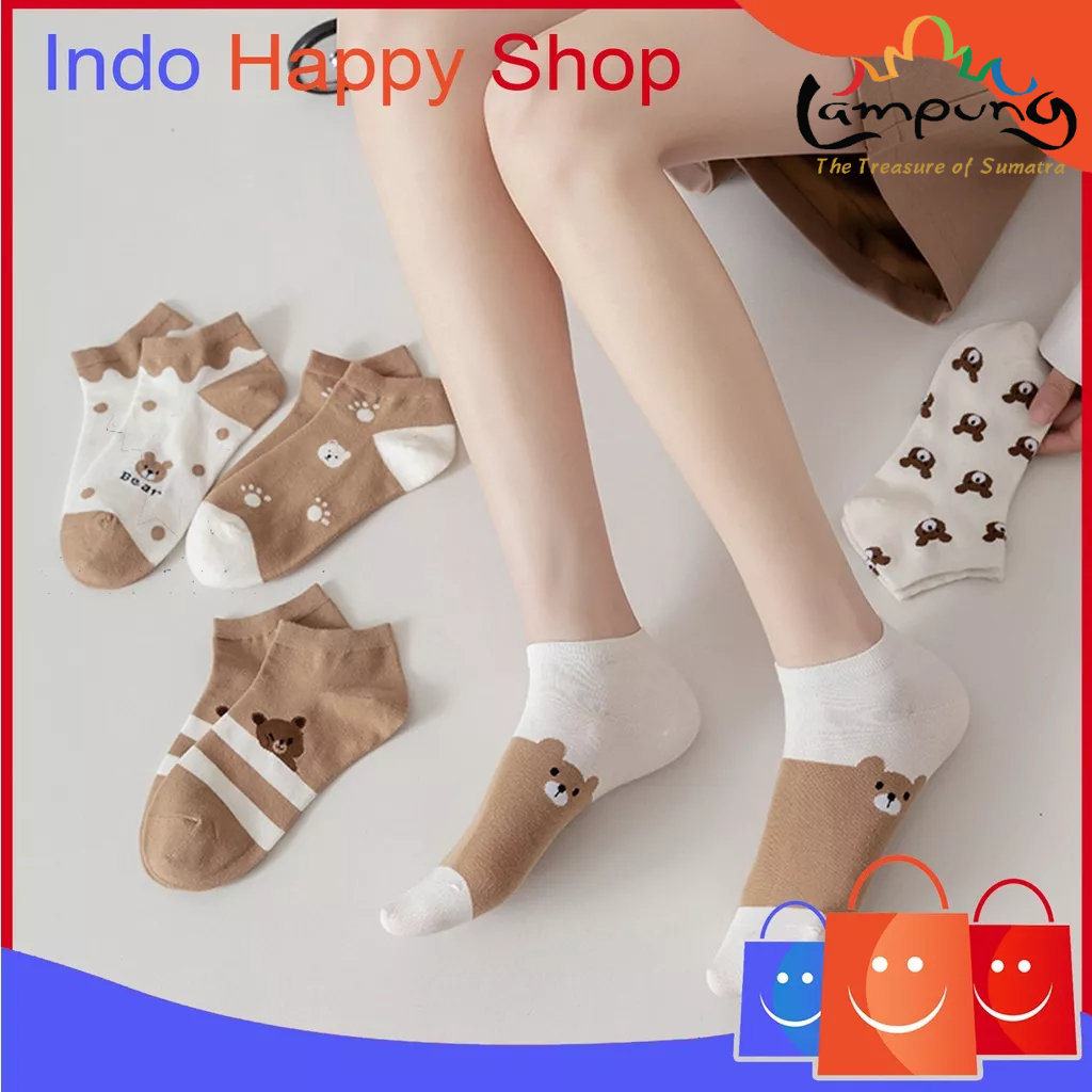 ⭐️𝐈𝐇𝐒 𝟕𝟔𝟒 𝐋𝐚𝐦𝐩𝐮𝐧𝐠⭐️Kaos Kaki Pria Wanita Motif Beruang Coklat Kaos Kaki Pendek Bear Socks Korean Fashion