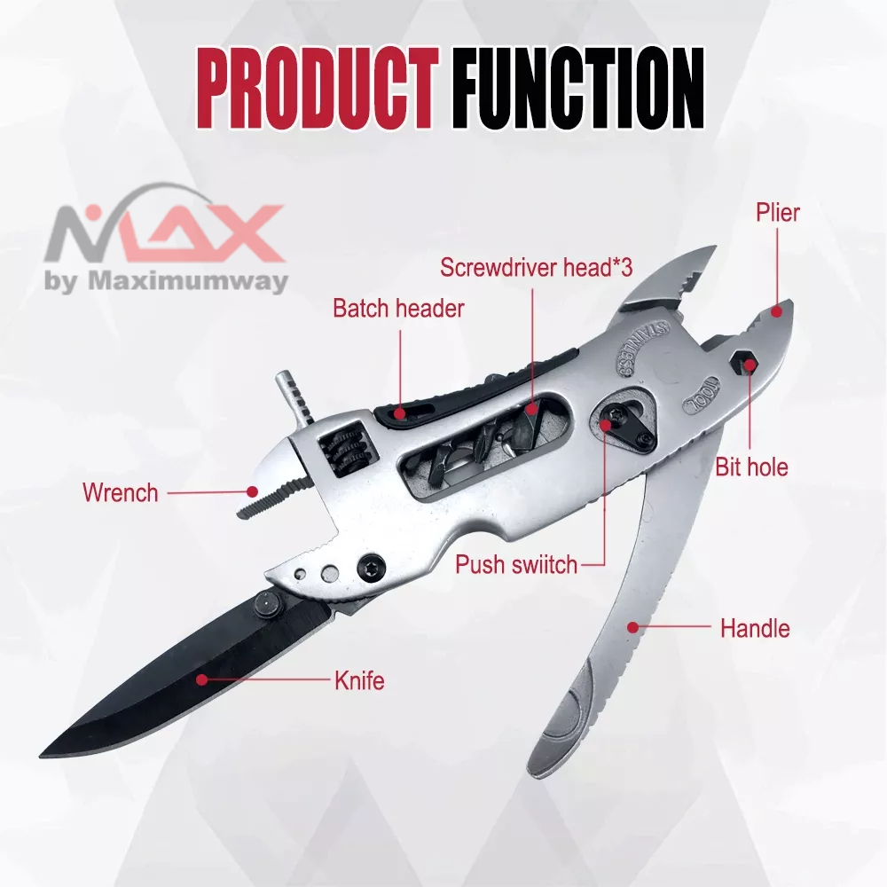 KNIFEZER Perkakas Survival multi fungsi obeng, tang, kunci inggris, pisau untuk darurat outdoor Kunci Pas Wrench Plier EDC Multifungsi - MPG05　Wrench Stainless Steel Multi Tool Pliers With Screwdriver Knife Bottle Opener For Outdoor Camping Equipment