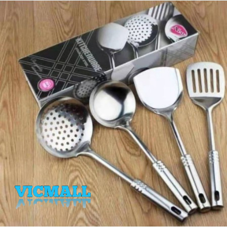 VICMALL - Spatula Stainless 1 set 4pcs / Sendok Penggorengan 1 Set 4 Pcs Anti Panas stainless steel sodet sutil centong sendok masak wajan panci goreng erok penggorengan bukan silikon kayu plastik