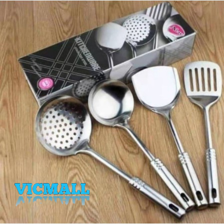 VICMALL - Spatula Stainless 1 set 4pcs / Sendok Penggorengan 1 Set 4 Pcs Anti Panas stainless steel sodet sutil centong sendok masak wajan panci goreng erok penggorengan bukan silikon kayu plastik