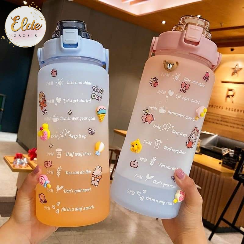 ELDE - READY Botol Minum 2 Liter dengan penanda waktu