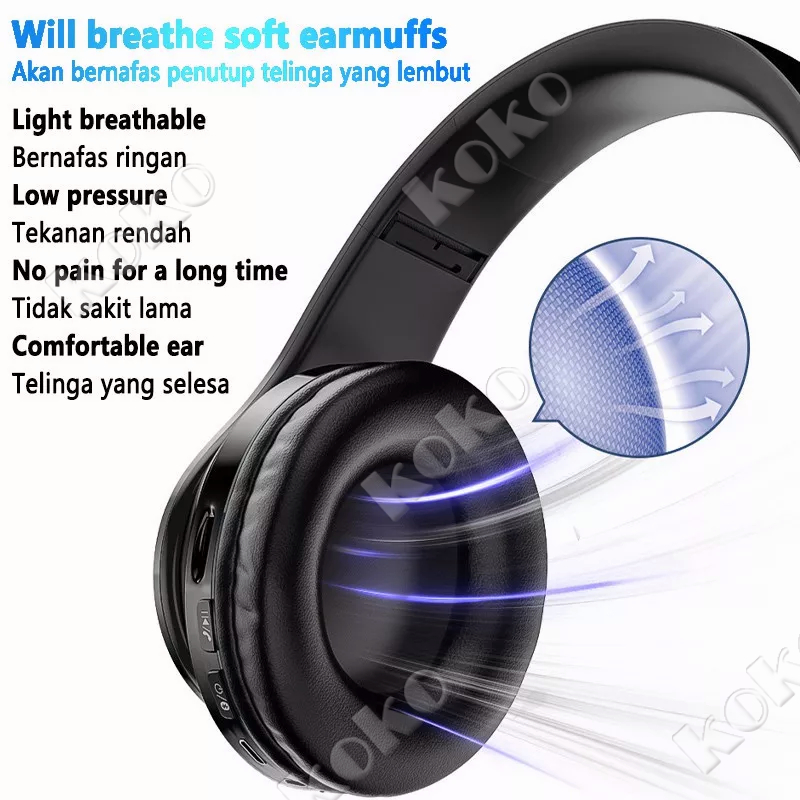 【penjual lokal】B39 Headphone Bluetooth Headset Musik Gaming dengan Lampu LED dan Mic Suara HIFI Bass Mantap