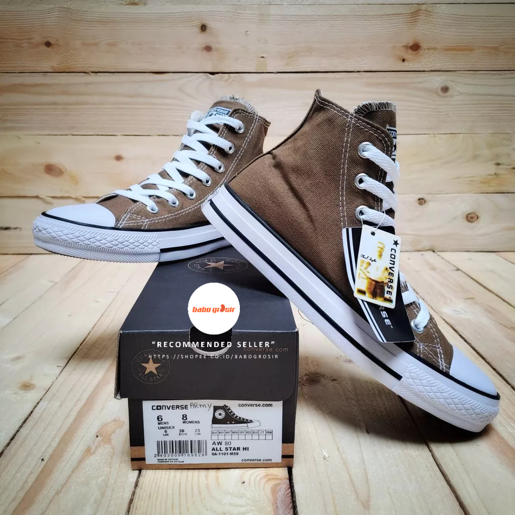 PROMO Sepatu Converse Chuck Taylor Classic High Brown, Upper Kanvas, Tapak Rubber, Premium Import Quality Tag Made in Vietnam