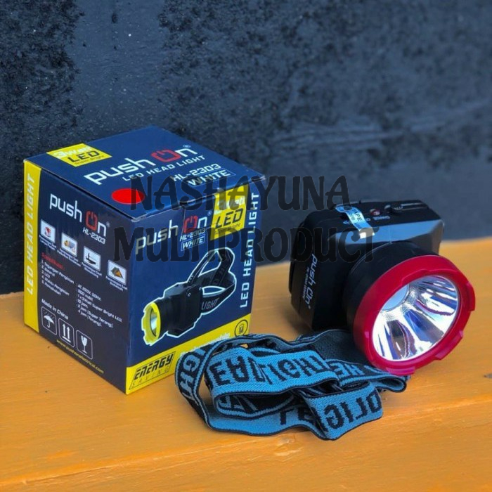 SENTER KEPALA/HEADLAMP PUSH ON HL-2303 CAHAYA 3 WATT BATRAI AWET DAN TAHAN LAMA