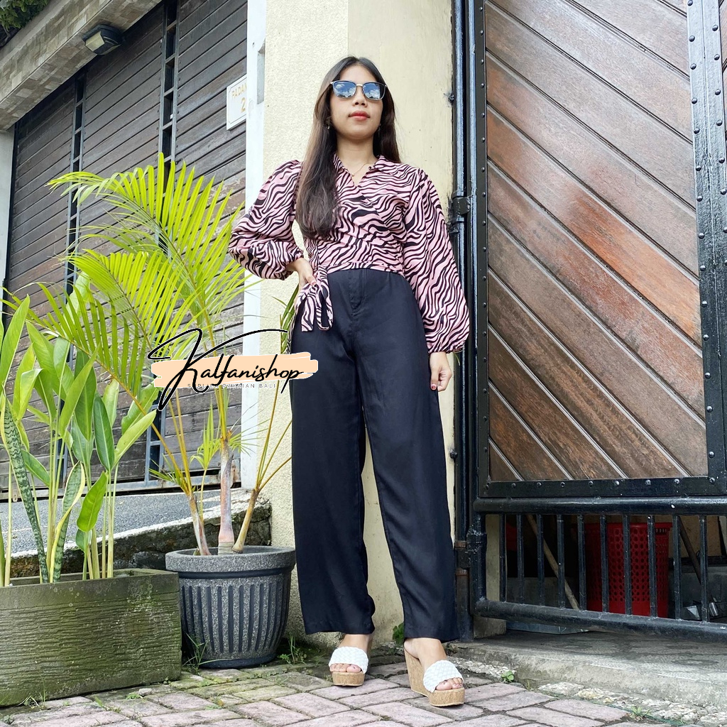 Atasan Ikat Kimono Lengan Panjang Zebra