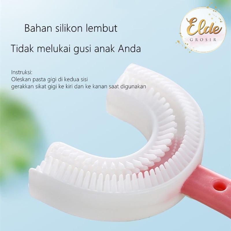 ELDE - Sikat Gigi Silikon Bayi &amp; Anak Anak Bentuk U / Perlengkapan Mandi Bayi / Pasta Gigi Bayi