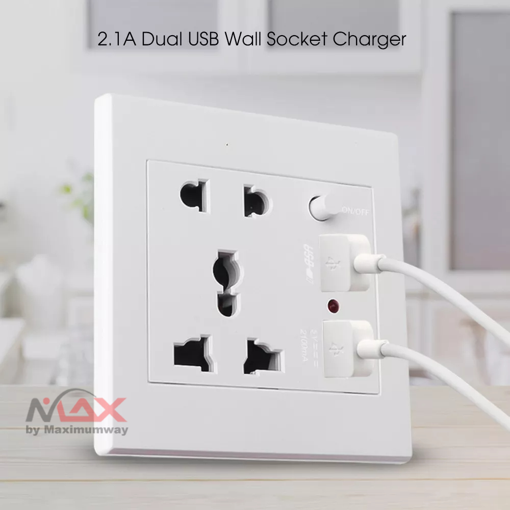 Taffware Stop kontak Listrik Dinding plus 2x USB 2.1A bisa segala jenis steker UK EU US bisa charge HP didalam ada 2 charger Fast Charging 2.1 Ampere Dual USB Port Electric Wall Charger Dock Socket Power Outlet Panel Plate Electric Wall Charger Station