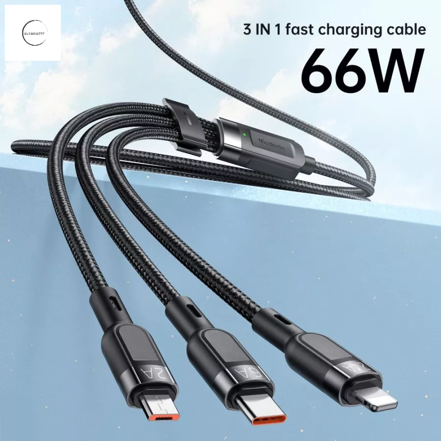 Jual Kabel Data 3 In 1 Fast Charging Cable 1,2m Micro USB Lightning ...