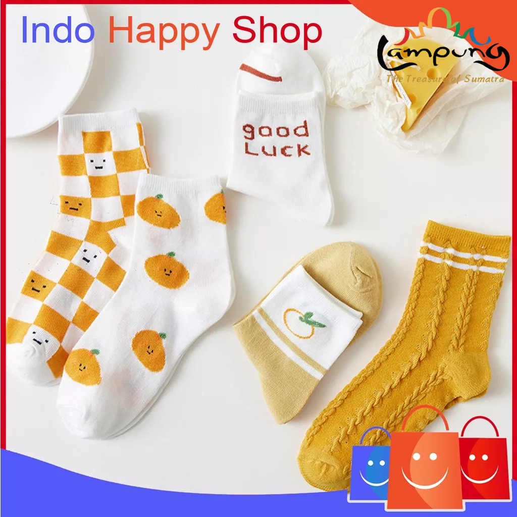 ⭐️𝐈𝐇𝐒 𝟔𝟖𝟕 𝐋𝐚𝐦𝐩𝐮𝐧𝐠⭐️Kaos Kaki Wanita Pria Motif Jeruk Kaos Kaki Setinggi Betis Korean Style Import