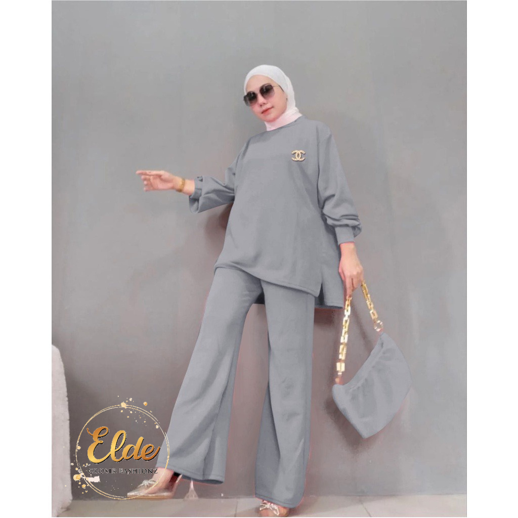 ELDE 12 - Setelan Rona Knit ( L - XL - XXL - 3XL ) JUMBO Bahan Mango Knit Import Tebal + Celana, NO BROSS