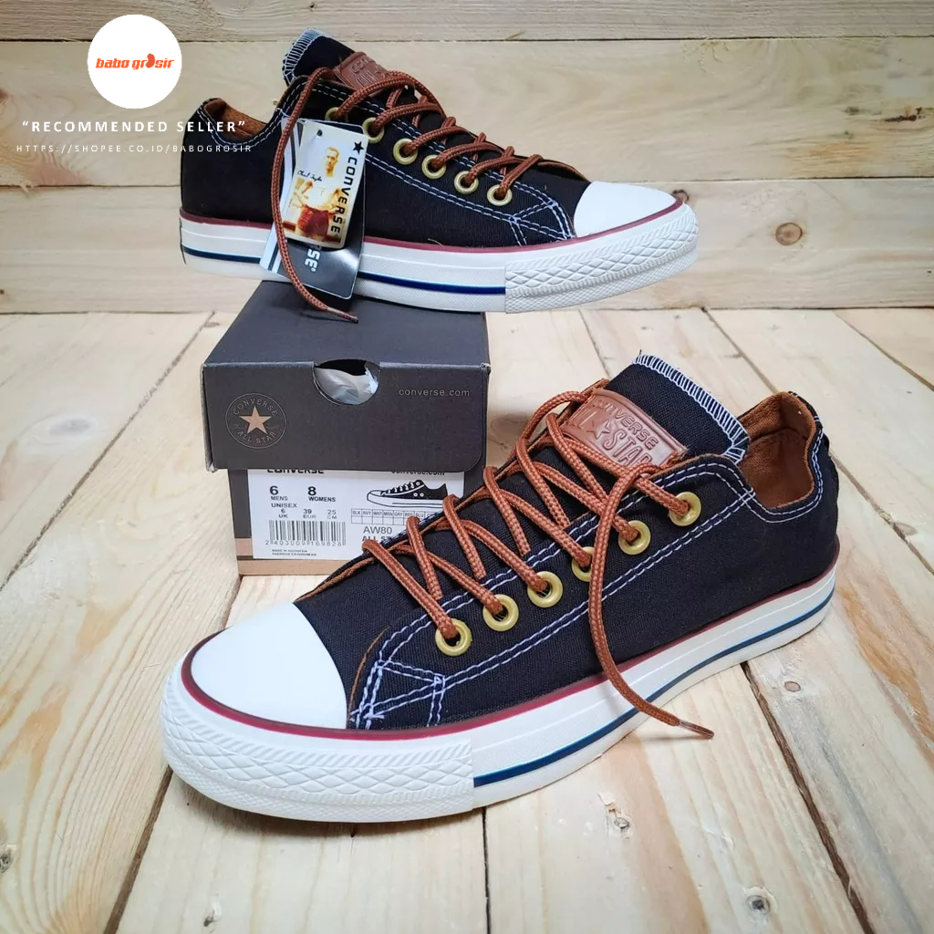 PROMO Sepatu Converse Chuck Taylor Classic Peached OX Black, Upper Kanvas, Tapak Rubber, Premium Import Quality Tag Made in Vietnam