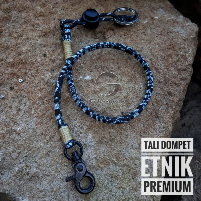 Tali Dompet Pria/Tali Dompet Prusik/Dompet Tali Panjang/Tali Dompet Etnik Hitam Putih
