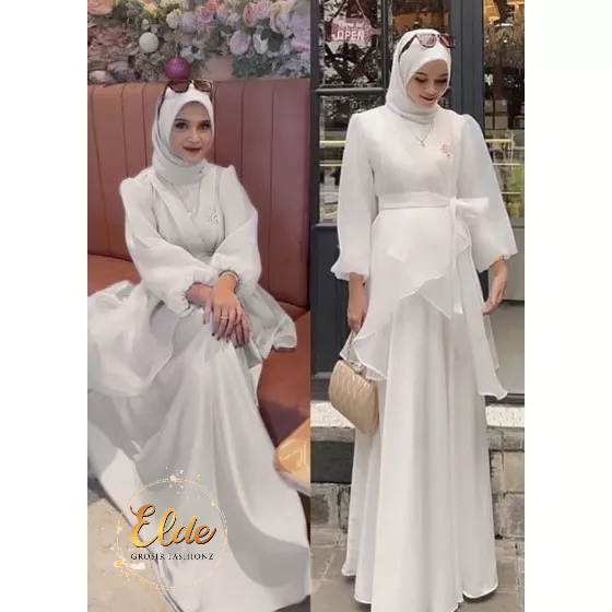 ELDE 12 - MAXI ORGANZA MAXY DRESS ( M - L - XL - XXL ) BAHAN VELVET BAGIAN CARDI ORGANZA DEPAN NYATU, LENGAN LAPIS ORGANZA, SLETING DAN KARET BELAKANG + BELT TALI ORGANZA ( NO BROSS )