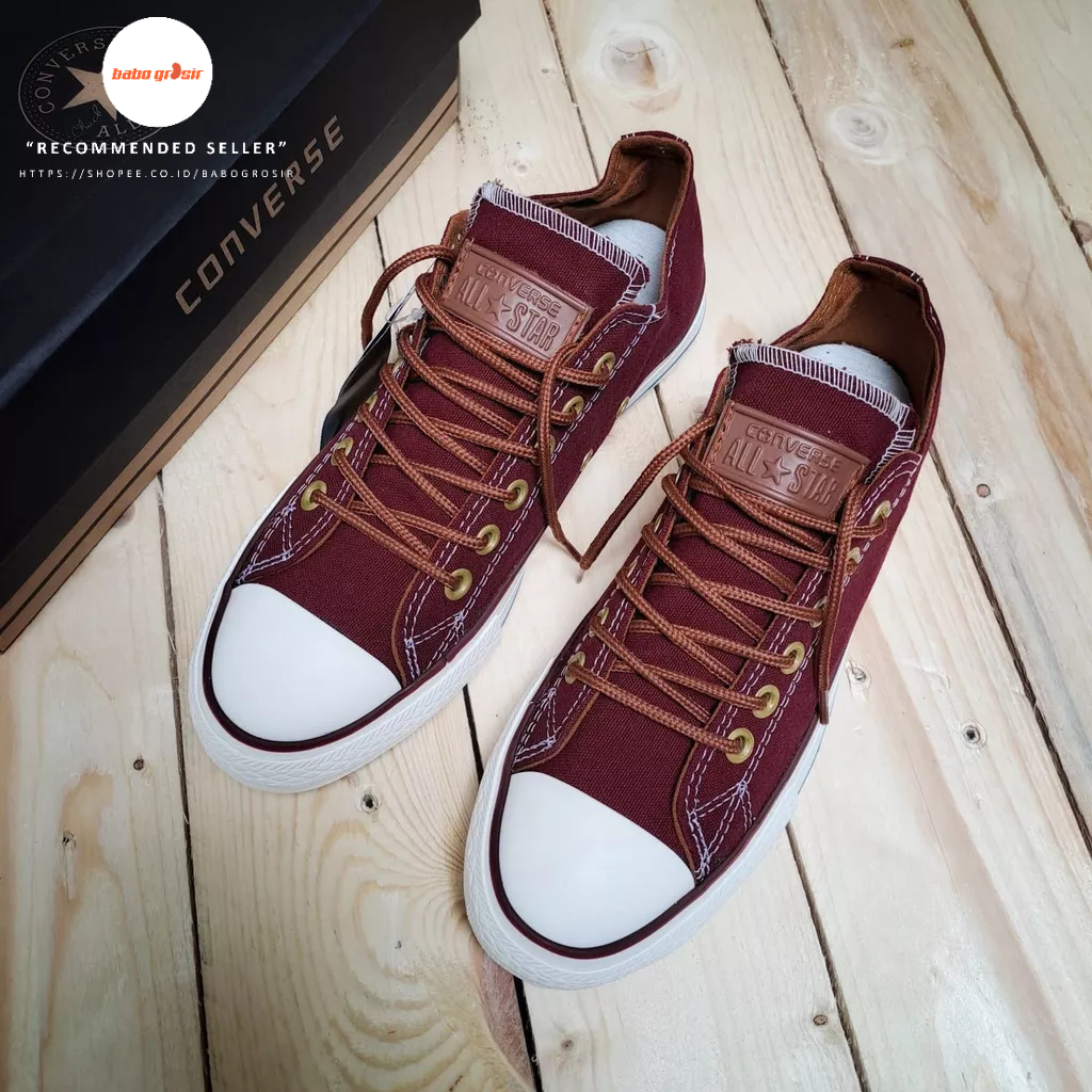 PROMO Sepatu Converse Chuck Taylor Classic Peached OX Maroon, Upper Kanvas, Tapak Rubber, Premium Import Quality Tag Made in Vietnam